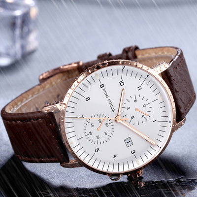 Mini Focus - Mens Executive Chrono Leather Curved Watch