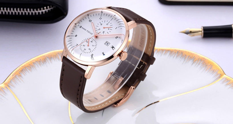 Mini Focus - Mens Executive Chrono Leather Curved Watch