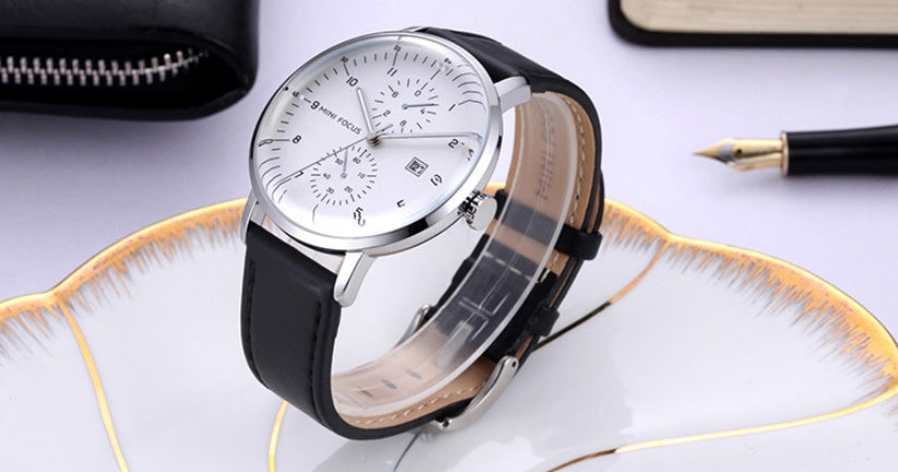 Mini Focus - Mens Executive Chrono Leather Curved Watch