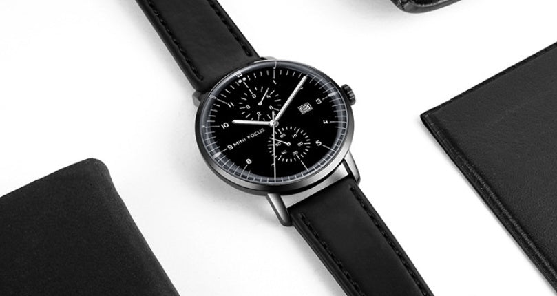 Mini Focus - Mens Executive Chrono Leather Curved Watch