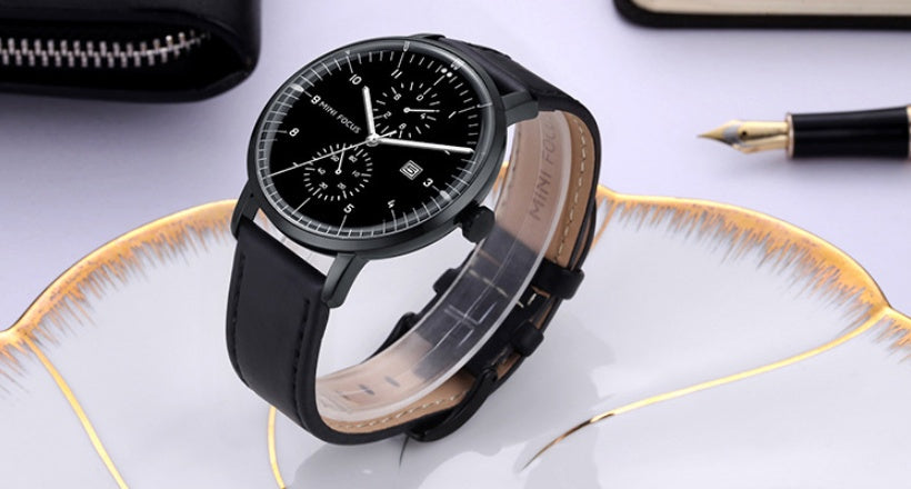 Mini Focus - Mens Executive Chrono Leather Curved Watch