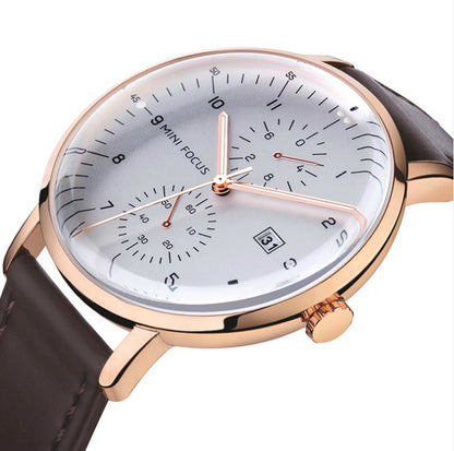 Mini Focus - Mens Executive Chrono Leather Curved Watch