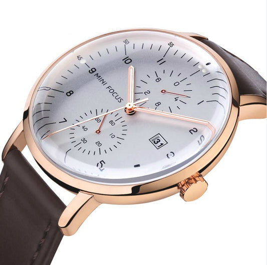 Mini Focus - Mens Executive Chrono Leather Curved Watch